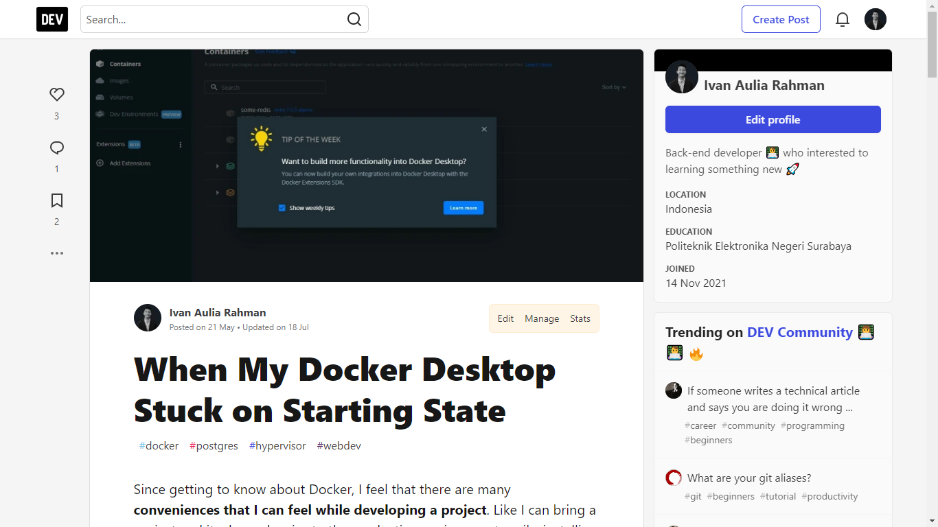 ivan article docker stuck error dev to